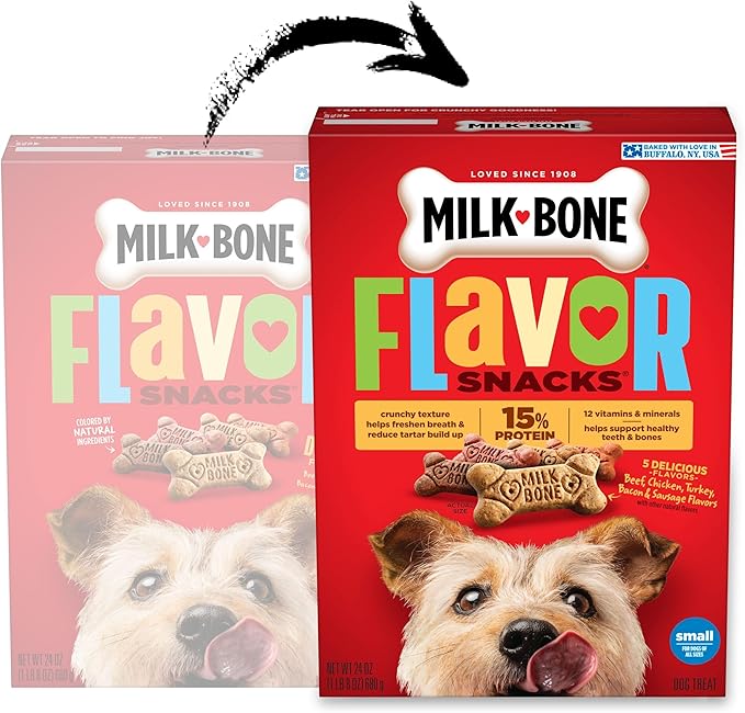 Milk-Bone Flavor Snacks Small Dog Biscuits, Flavored Crunchy Dog Treats, 24 Oz. Box